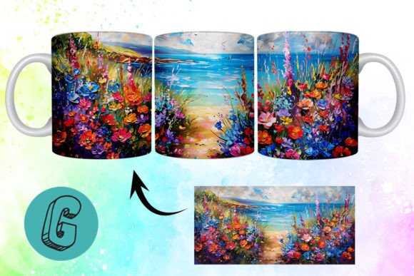 3D Oil Paint Floral Garden Mug Wrap 08 for Graphics and Illustrations