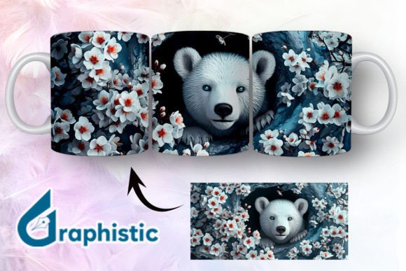 Bear Floral Break Through Mug Wrap 17 - Illustration for Branding