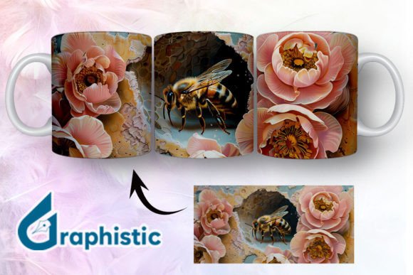 Bee Floral Break Through Mug Wrap 01 - A Versatile Graphic Asset