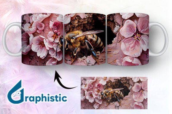Bee Floral Break Through Mug Wrap 07: Graphics & Illustrations for Local Brands