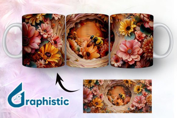 Bee Floral Break Through Mug Wrap 14: Graphics for Illustrations