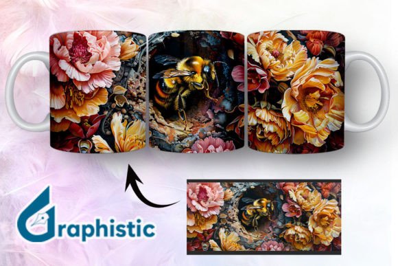 Bee Floral Break Through Mug Wrap 15 Graphics