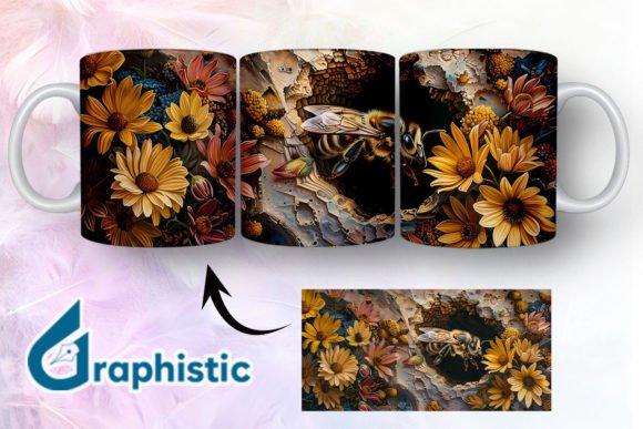 Bee Floral Break Through Mug Wrap 17: Graphics for Creative Sellers