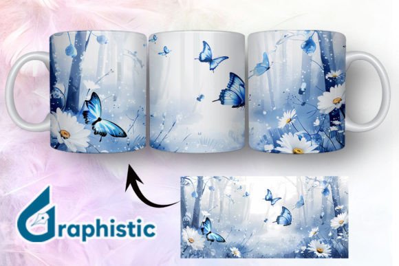 Blue Floral Butterfly Mug Wrap 02 – A Versatile Graphic Design Asset