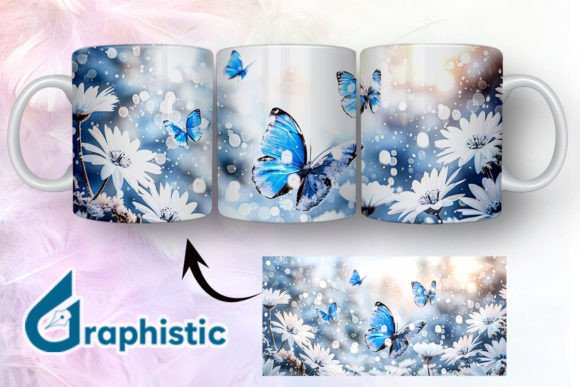 Blue Floral Butterfly Mug Wrap 17: Graphics & Illustrations Review