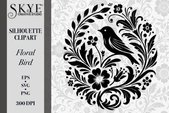 Elegant Floral Bird Silhouette SVG 11 for Graphics and Illustrations