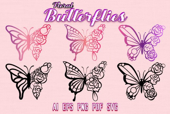 Floral Butterflies Bundle SVG: Graphics & Illustrations for Makers