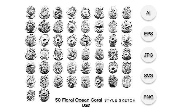 Floral Ocean Coral Element Icon Black for Graphics and Illustrations