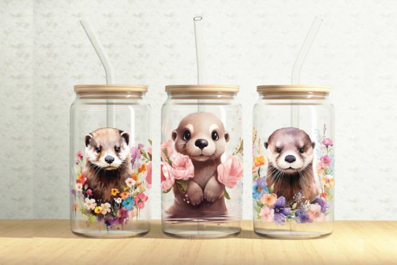 Floral Otters 16oz Glass Can Wrap – A Versatile Graphic Design Asset