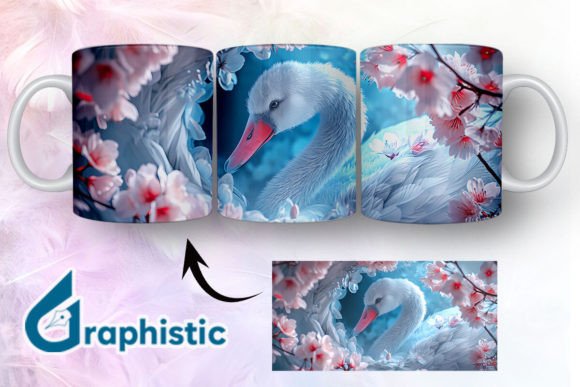 Floral Swan Break Through Mug Wrap 01 - A Versatile Graphic Design Asset