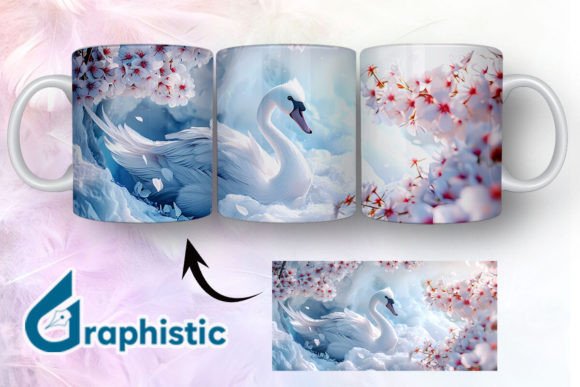 Floral Swan Break Through Mug Wrap 07 Graphics