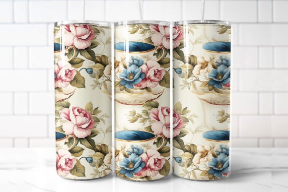 Floral Teacups 20oz Skinny Tumbler Wrap - Freebie Graphic for Content Publishing