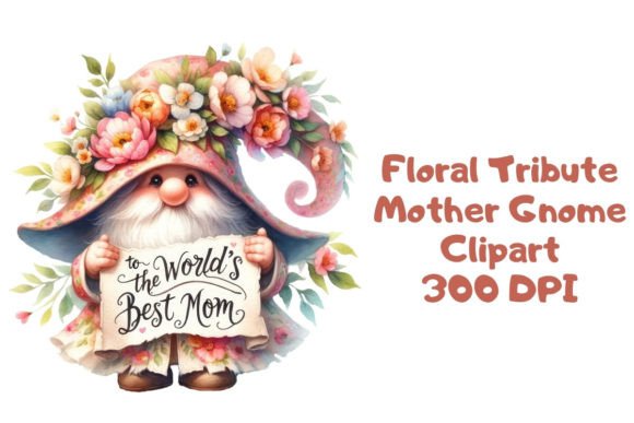 Floral Tribute Mother Gnome Clipart Graphics for Crafts
