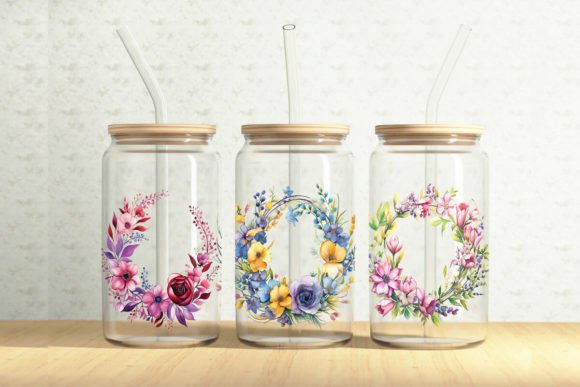 Floral Wreath 16oz Glass Can Wrap: A Graphic Design Asset Review for Small Business Branding