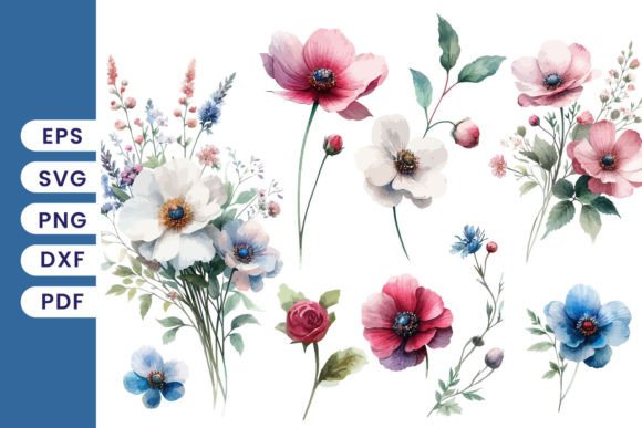 Hand Drawn Watercolor Floral Collection for Graphics & Freebies