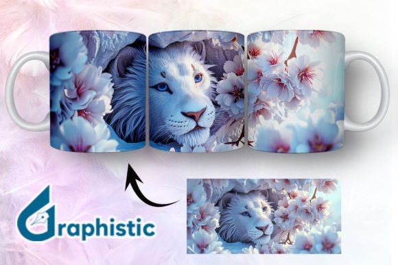 Lion Floral Break Through Mug Wrap 09 - Graphics & Illustrations