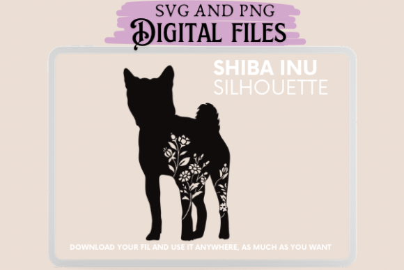 Shiba Inu Floral Silhouette Dog