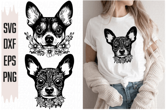 Toy Terrier Dog Pattern in Floral Graphics