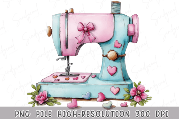 Vintage Sewing Machine Floral Heart Graphics