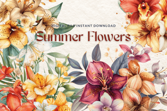 Watercolor Floral Clipart Autumn Clipart Graphics & Illustrations