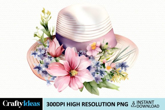 Watercolor Spring Hat Floral Clipart for Creative Projects